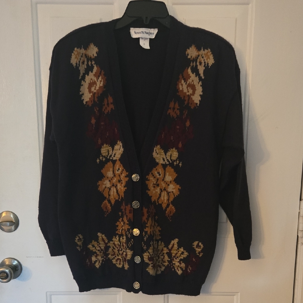 Norton McNaughton Black Floral Cardigan